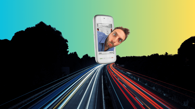 image showing mans head popping out of phone amazed at the doubling of traffic