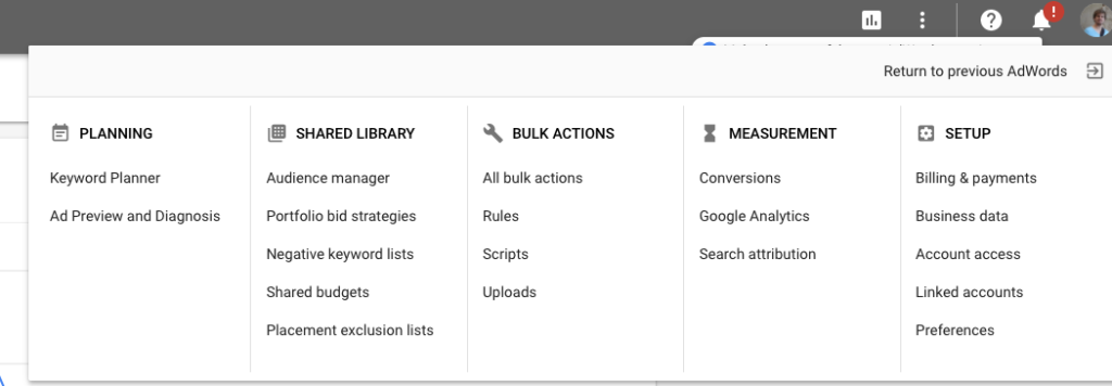 keyword planner in nav - NEW AdWords interface