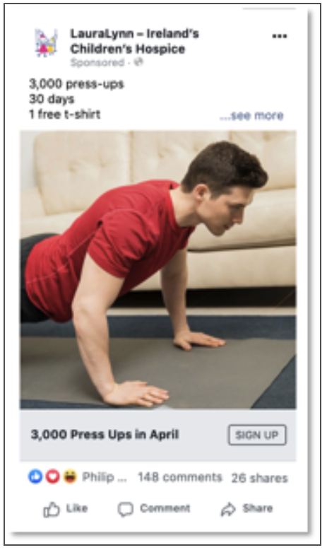 3,000 press-ups - LauraLyn facebook challenge fundraiser ad example