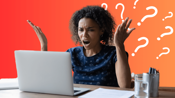 Ad Grant - Is it worth it. Photo includes a woman looking extremely confused at her laptop, presumably after hitting an issue with her Google Ad Grant account