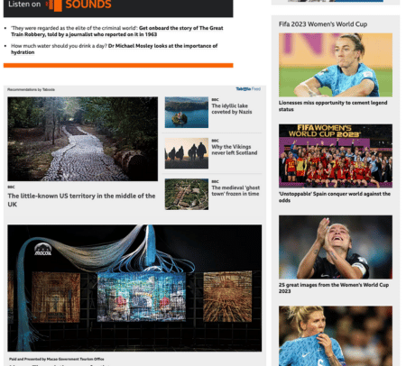 Screen shot of a news article from the bbc website, taken from a user in Australia (the BBC run ads for users who view from outside of the UK).