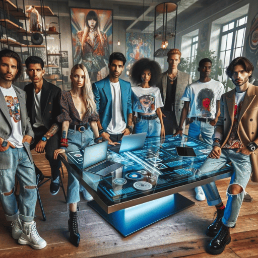 Trendy Digital Fundraisers - a group of fundraisers wearing cool looking clothing, set in a very trendy looking workplace