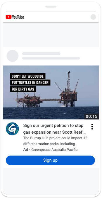 Example of Demand Gen campaign creative from Greenpeace Australia